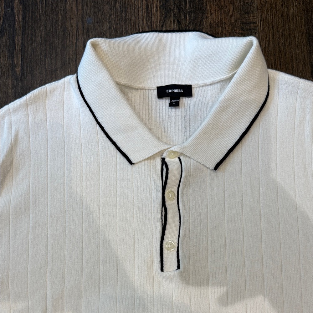 Express Men's White Polo with Black Trim